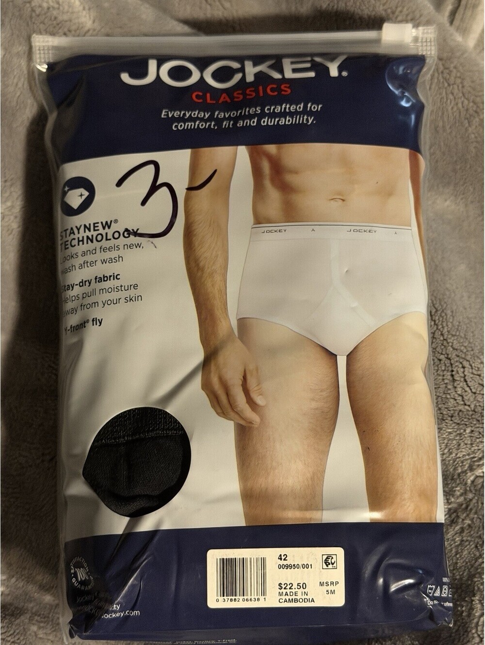 Jockey Classic Full Rise Briefs (1) 3pk Men’s 42 Black 100% Cotton NEW SEALED